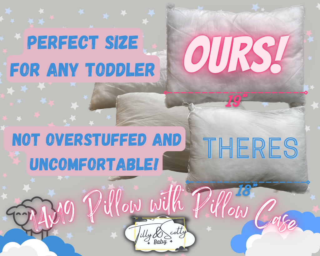 Tilly & Scotty Pillows - Stars and Stripes Design - Super Soft Organic Cotton Pillowcase - 14x19 Plush Filled Pillows Hypoallergenic - Children, Toddlers, Kids and Travel - Pink, Blue, Grey available