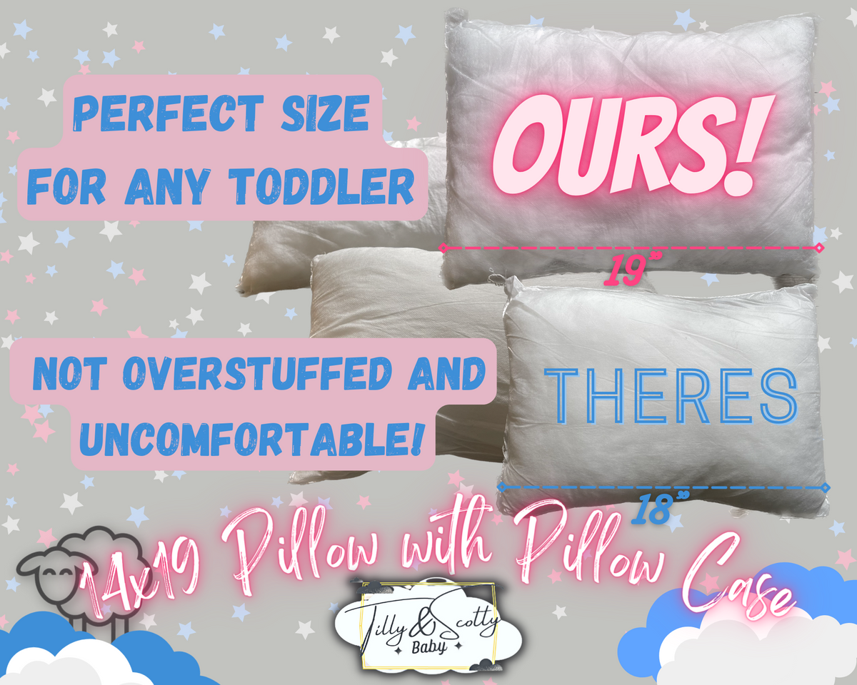 Blue Tilly & Scotty Pillow - Stars and Stripes - Super Soft Organic Cotton Pillowcase - 14x19 Plush Filled Pillows Hypoallergenic - 2-8+ year old Children, Toddlers, Kids, Baby, Travel - Pink, Blue, Grey available