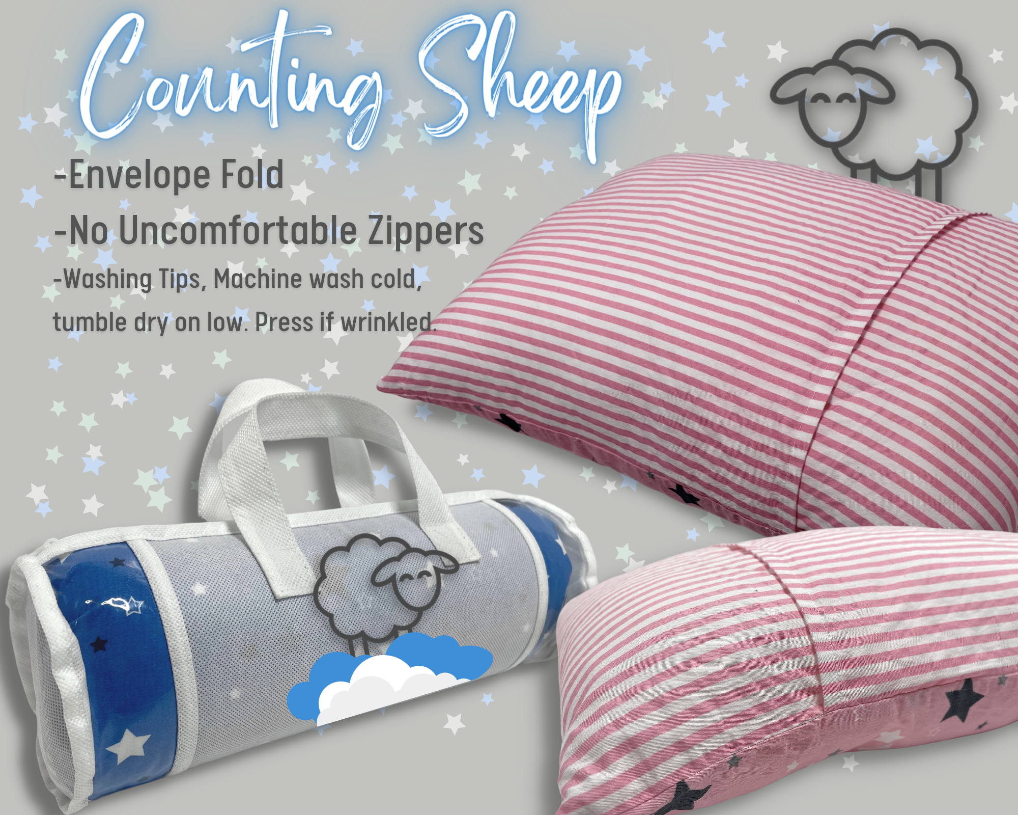 Blue Tilly & Scotty Pillow - Stars and Stripes - Super Soft Organic Cotton Pillowcase - 14x19 Plush Filled Pillows Hypoallergenic - 2-8+ year old Children, Toddlers, Kids, Baby, Travel - Pink, Blue, Grey available